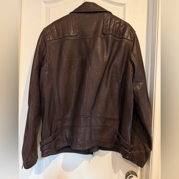 DKNY Dark Brown 100% Lamb Leather Biker Jacket - Picture 2 of 13